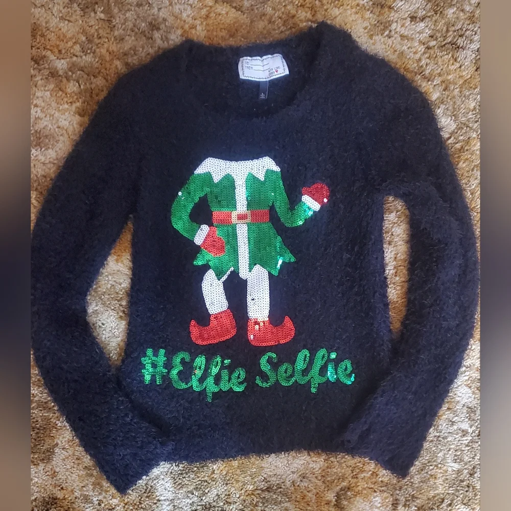 Elfie Selfie ugly christmas sequin sweater size large by Derek‎ Heart